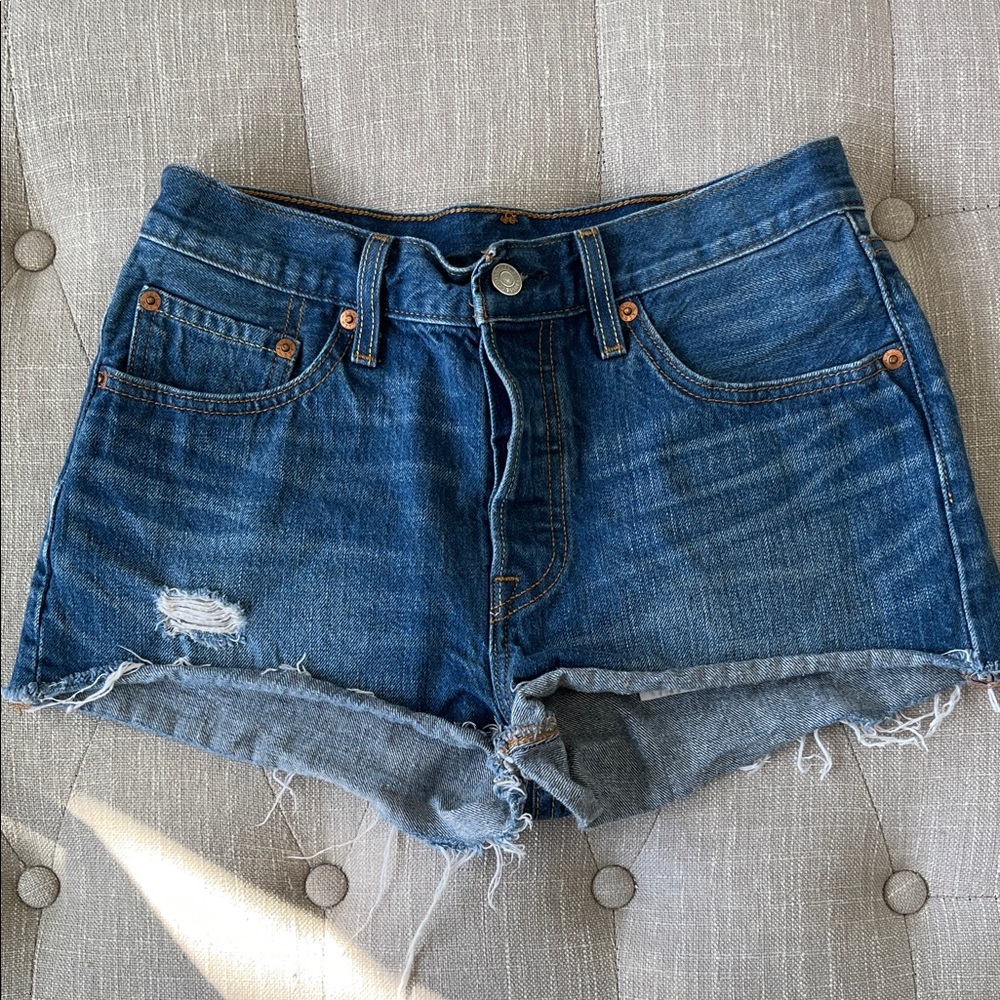 Levi's Original 601 Distressed Blue Jean Cut-off Shorts